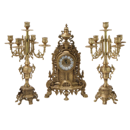 Часы каминные с канделябрами 5- рожковыми (античное золото)