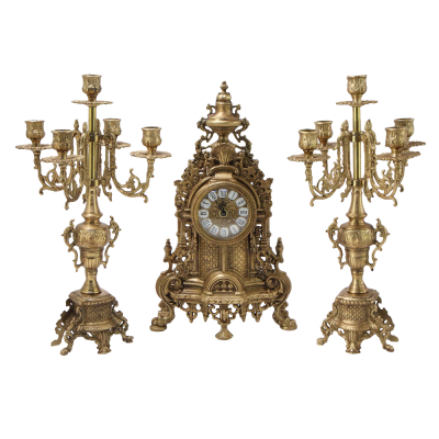 Часы каминные с канделябрами 5- рожковыми (античное золото)