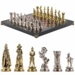 Настольные шахматы "Средневековые рыцари" доска 44х44 см из камня лемезит змеевик