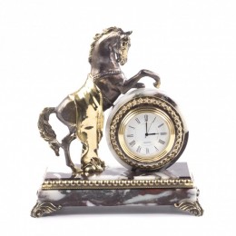 Часы "Конь на дыбах" из бронзы и мрамора