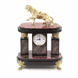 Декоративные часы "Саблезубый Тигр" из бронзы и родонита