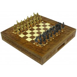 Шахматы исторические эксклюзивные "Ледовое побоище" с чернеными фигурами из цинкового сплава