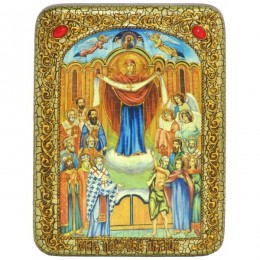 Подарочная икона "Образ Божией Матери "Покров" на мореном дубе