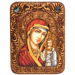Подарочная икона "Образ Казанской Божией Матери" на мореном дубе
