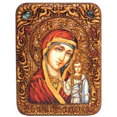 Подарочная икона "Образ Казанской Божией Матери" на мореном дубе