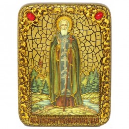 Подарочная икона "Преподобный Сергий Радонежский чудотворец" на мореном дубе