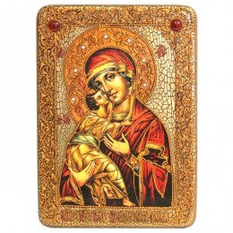 Икона подарочная "Образ Владимирской Божьей Матери" на мореном дубе