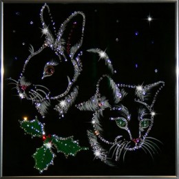 Картина с кристаллами Swarovski "Кошка и кролик"