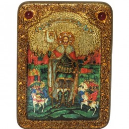 Икона подарочная "Святой благоверный князь Александр Невский" на мореном дубе