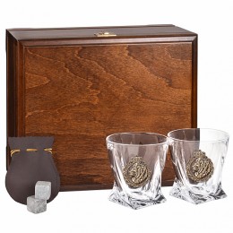 Набор бокалов для виски подарочный "Лев" в деревянной шкатулке