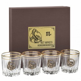 Набор из 4-х бокалов для виски Карат с накладкой "Скорпион" в подарочной коробке