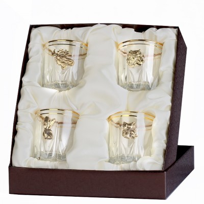Набор из 4-х бокалов для виски Звери в подарочной коробке с накладкой "Пора на охоту"