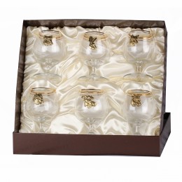 Набор из 6-ти бокалов для коньяка с накладкой Звери (латунь) в подарочной коробке с накладкой