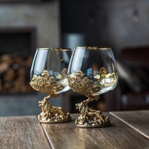 Набор из двух бокалов для коньяка Царь-Лев в деревянной шкатулке