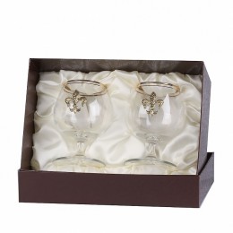 Набор из двух бокалов для коньяка с дв.золотой обводкой(накладка Лилия латунь)