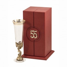 Бокал для шампанского "55 лет" Богемия, Н=215 мм, V=190 мл, отделка "Сеточка" (в кожаном футляре)