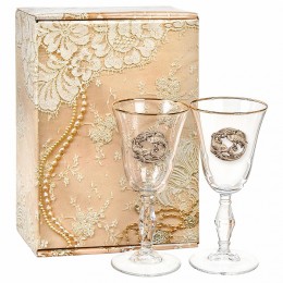 Набор бокалов для вина/шампанского "Рыбы" в подарочной золотой коробке