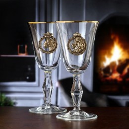Набор бокалов для вина/шампанского с накладкой "Лев и Львица Royal" в подарочной коробке