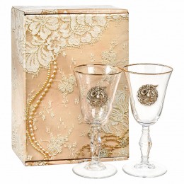 Набор бокалов для вина/шампанского с накладкой "Телец" в подарочной золотой коробке