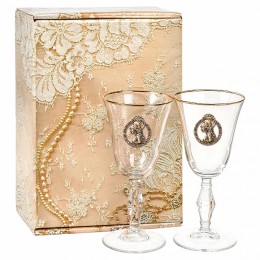 Набор из 2х бокалов для вина и шампанского Ретро с накладкой Дева в золотой картонной коробке