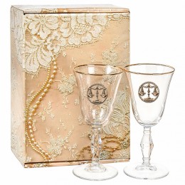 Набор из 2х бокалов для вина и шампанского Ретро с накладкой "Весы" в золотой подарочной коробке