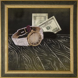 Картина Сваровски "Часы с долларами"