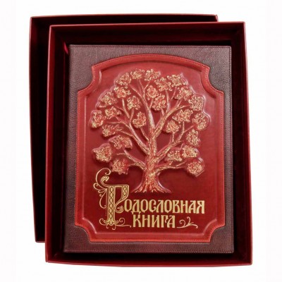 Родословная книга кожаная обложка с росписью (в футляре с бархатным ложементом)