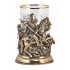 Набор для чая "Георгий-Победоносец" (цветные ювелирные эмали, стакан-хрусталь с золотым ободком, кожаный футляр с бронзовой накладкой, ложка- латунь)