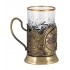 Набор для чая "Нефть" (3 пр.) (стакан - хрусталь с зол.ободком, деревянный футляр, ложка - нерж. сталь зол.)