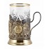 Набор для чая "Тройка" (3 пр.) (стакан - хрусталь, деревянный футляр, ложка - нерж. сталь зол.)