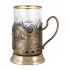 Набор для чая "Нефть" (3 пр.) (стакан - хрусталь с зол.ободком, деревянный футляр, ложка - нерж. сталь зол.)