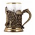 Набор для чая "С юбилеем-50 лет" (стакан - хрусталь с золотым ободком, кожаный футляр с бронзовой накладкой, ложка - латунь)