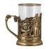 Набор для чая "Три богатыря" (3 пр.) (стакан-стекло с золотым ободком, ложка- латунь, деревянный футляр)