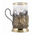 Набор для чая "Тройка" (3 пр.) (стакан - хрусталь, деревянный футляр, ложка - нерж. сталь зол.)