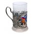 Набор для чая "Атомная энергия" (3 пр.) цветой, деревянный футляр, хруст.стакан, латунь никелированная, термоперенос, ложка-нерж.,термоперенос.