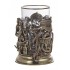 Набор для чая "Хирурги"  (стакан - хрусталь с золотым ободком, кожаный футляр с бронзовой накладкой, ложка - латунь)
