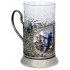 Набор для чая "Нефтяники" (3 пр.) цветой, деревянный футляр, хруст.стакан, латунь никелированная, термоперенос, ложка-нерж.,термоперенос.