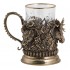 Набор для чая "Охота. Трофеи" (стакан - хрусталь с золотым ободком, кожаный футляр с бронзовой накладкой, ложка - латунь)