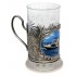 Набор для чая "Рыбалка морская" (3 пр.) цветой, дерев.футляр, хруст.стакан, никель, термоперенос, ложка-нерж.,термоперенос.