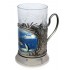 Набор для чая "Рыбалка морская" (3 пр.) цветой, дерев.футляр, хруст.стакан, никель, термоперенос, ложка-нерж.,термоперенос.