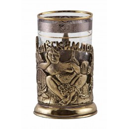 Подстаканник "Банный" (стакан-стекло с золотым ободком, деревянный футляр)