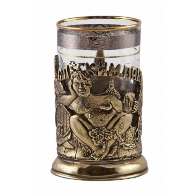 Подстаканник "Банный" (стакан-стекло с золотым ободком, деревянный футляр)
