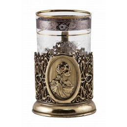 Подстаканник "Екатерина II" (стакан-стекло с золотым ободком, деревянный футляр)
