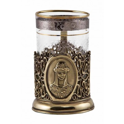 Подстаканник "Княгиня" (стакан-стекло с золотым ободком, деревянный футляр)