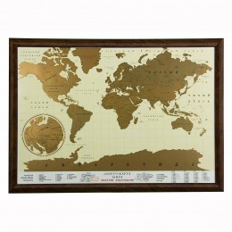Подарок путешественнику "Скретч-карта мира" в багете (орех)