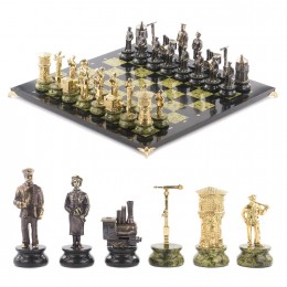 Шахматы подарочные из змеевика "Железнодорожники"