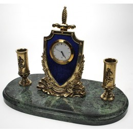Настольные бронзовые часы с письменным прибором "Наградные с мечом" дл.19см