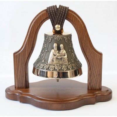 Колокол бронзовый на подставке "Св. Петр и Феврония" (свадебный колокол) d12 см