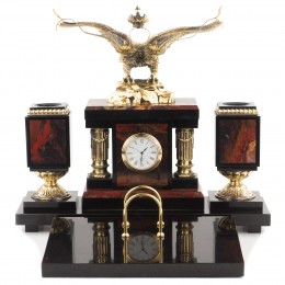 Элитный письменный набор из камня и бронзы с часами "Двуглавый орел"