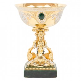 Декоративная ваза из нефрита с позолотой "Виноград" 220х270мм 